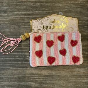 NWT Beaded Heart Zipper Pouch